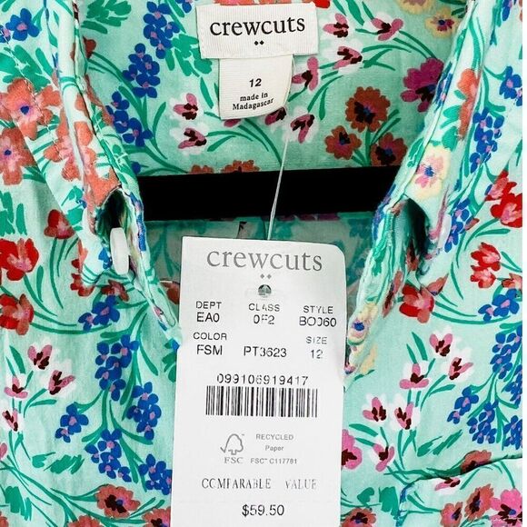 NWT! Crewcuts Floral Printed Green Short Sleeve Button Up Shirt Size 12 - Picture 3 of 4